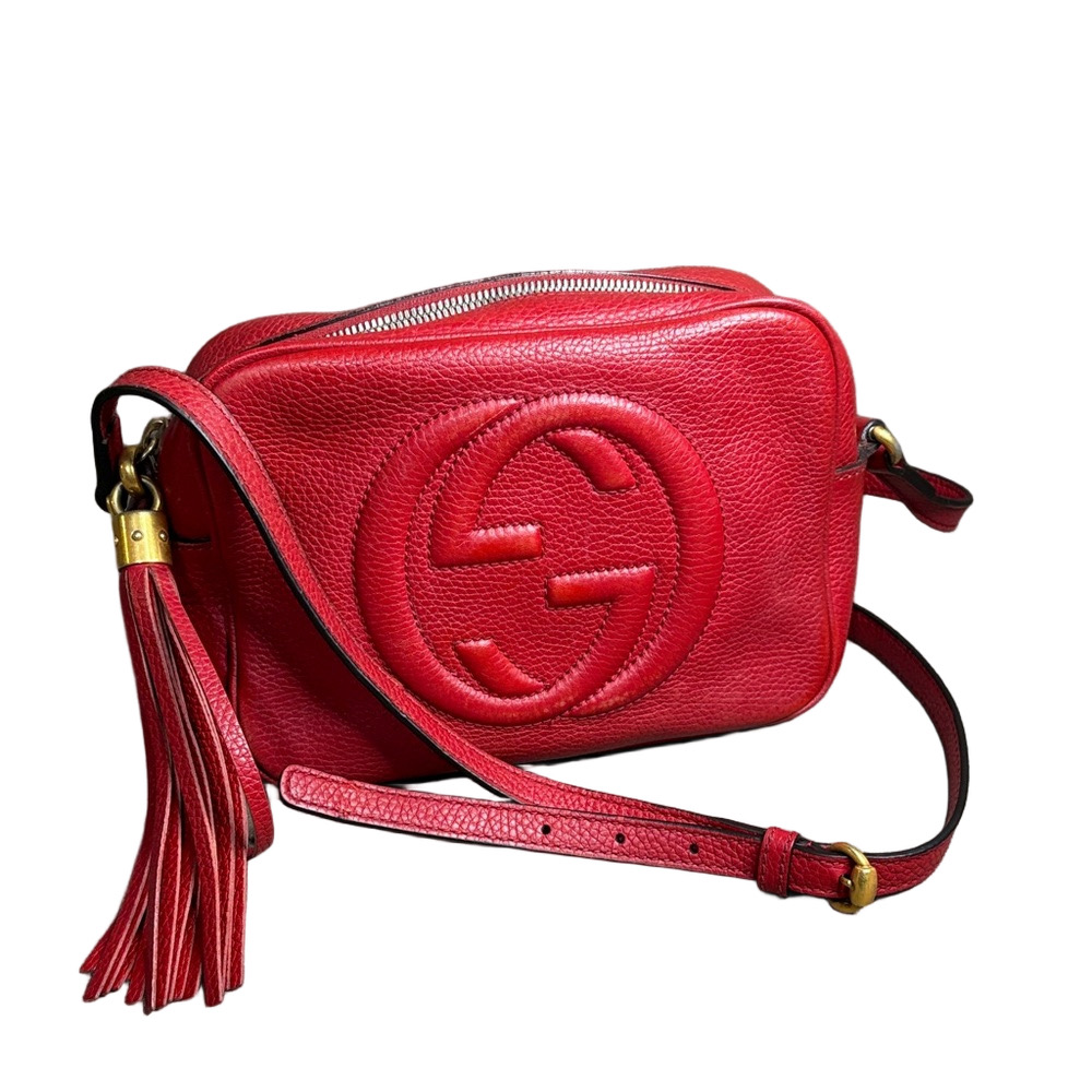 Authentic Gucci Soho Red Disco Leather Crossbody with Tassel